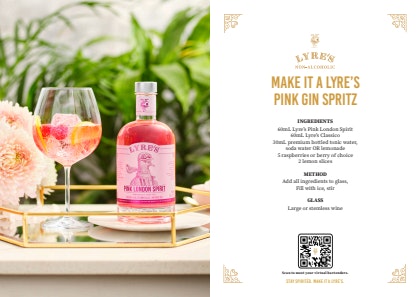 Lyres Recipe Cards A6 Pink Gin Spritz