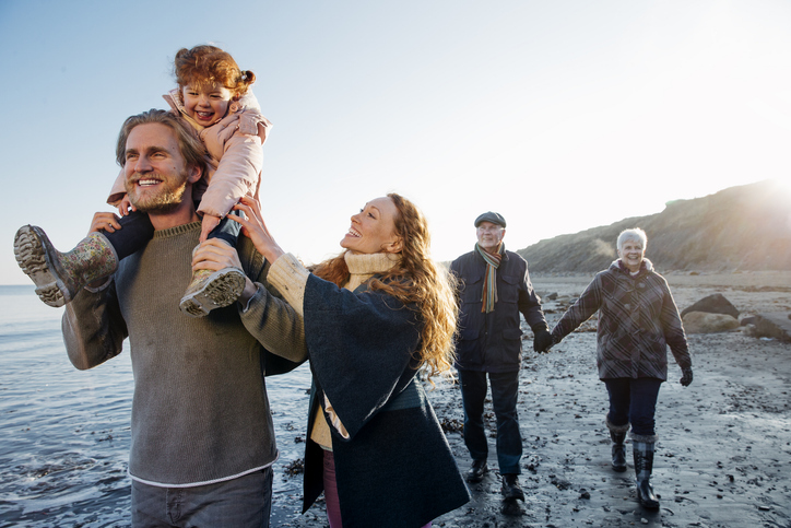 Multi generation family hiking