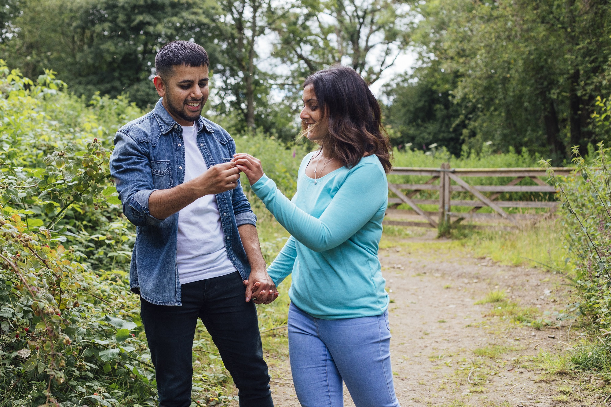 Young couple on walk in woods